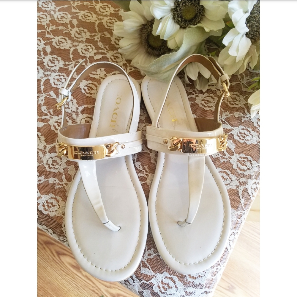 Gold & white coach sandals